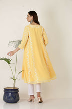 Joban Fashion Yellow&White Georgette Kurta Set | Grocsy