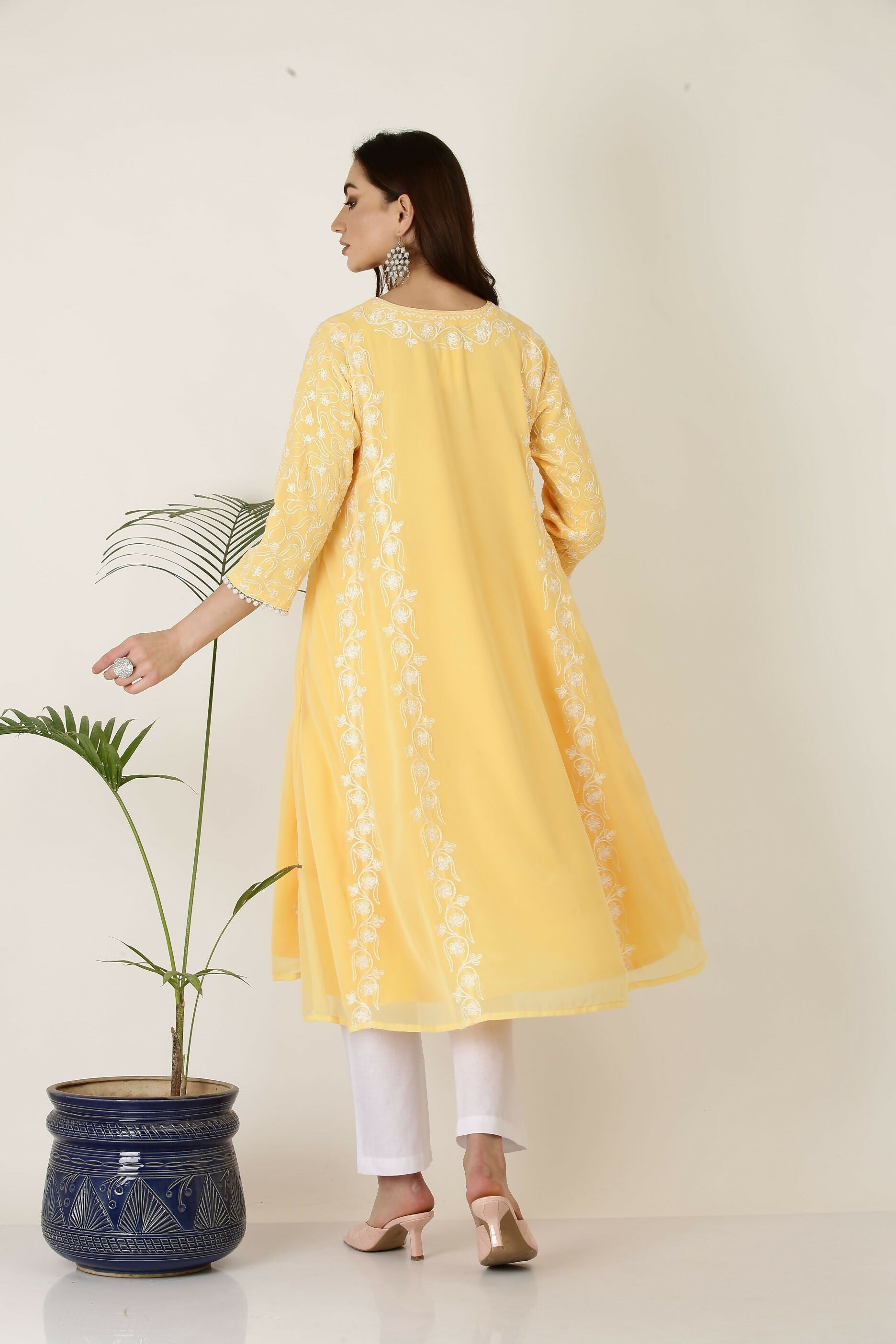 Joban Fashion Yellow&White Georgette Kurta Set | Grocsy