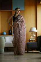 Vamsee Avantika Brown Organza Saree | Grocsy