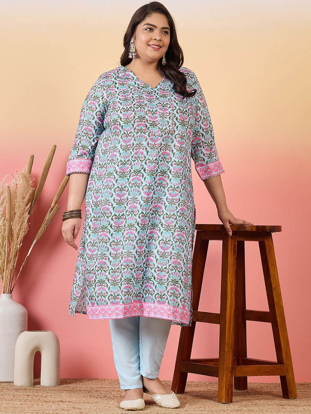 Sztori Women Floral Printed Regular Kurta with Trousers | Grocsy