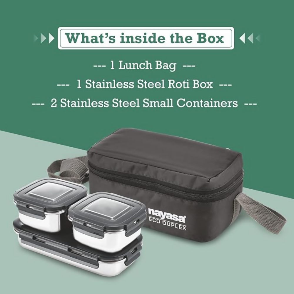 Nayasa Eco Duplex 3 Stainless Steel Office Lunch Box Set with Soft Insulated Bag | Grocsy