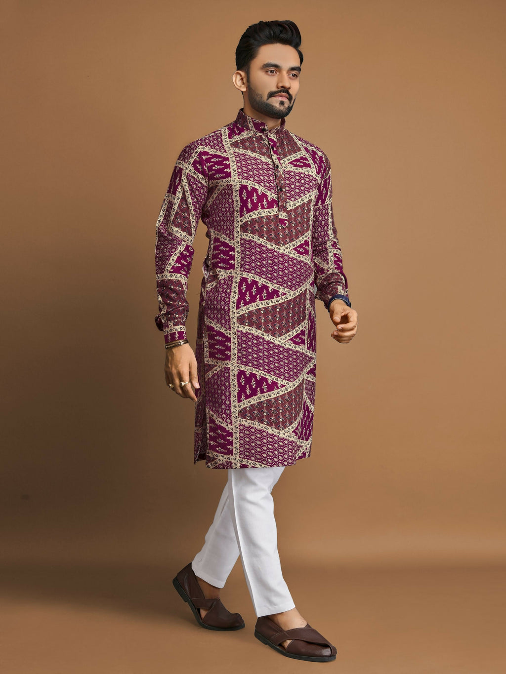 Anaita Purple Printed Cotton Straight Kurta | Grocsy