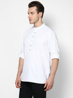 Even Apparels Band Collar White Color Pure Cotton Men's Kurta | Grocsy