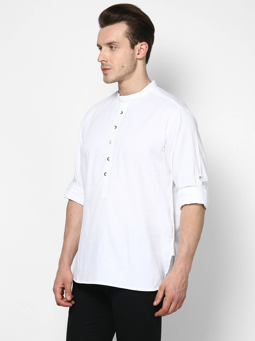 Even Apparels Band Collar White Color Pure Cotton Men's Kurta | Grocsy