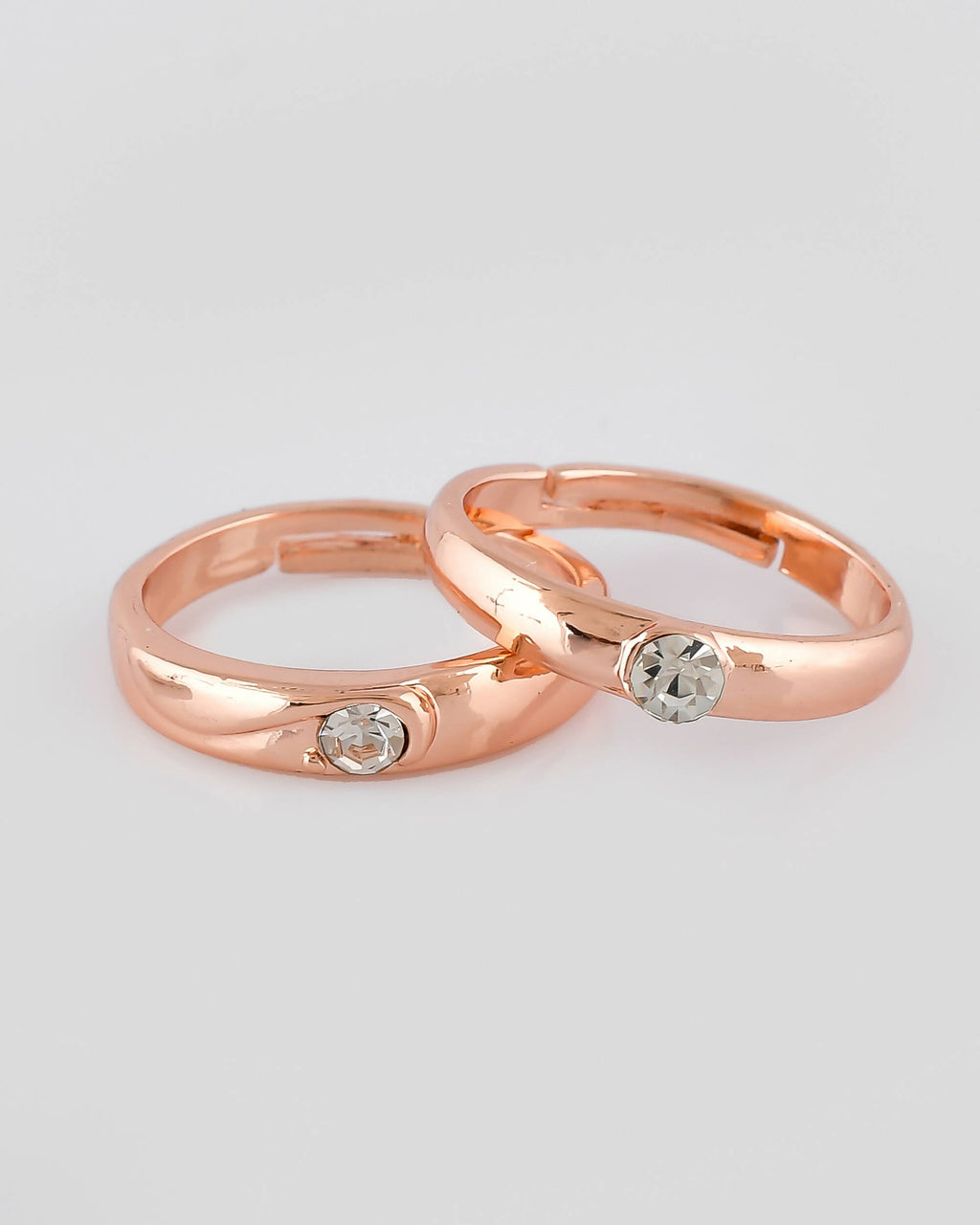 VOJ Stainless Steel Cubic Zirconia Rose Gold-Polished Adjustable Ring Set for Couple | Grocsy