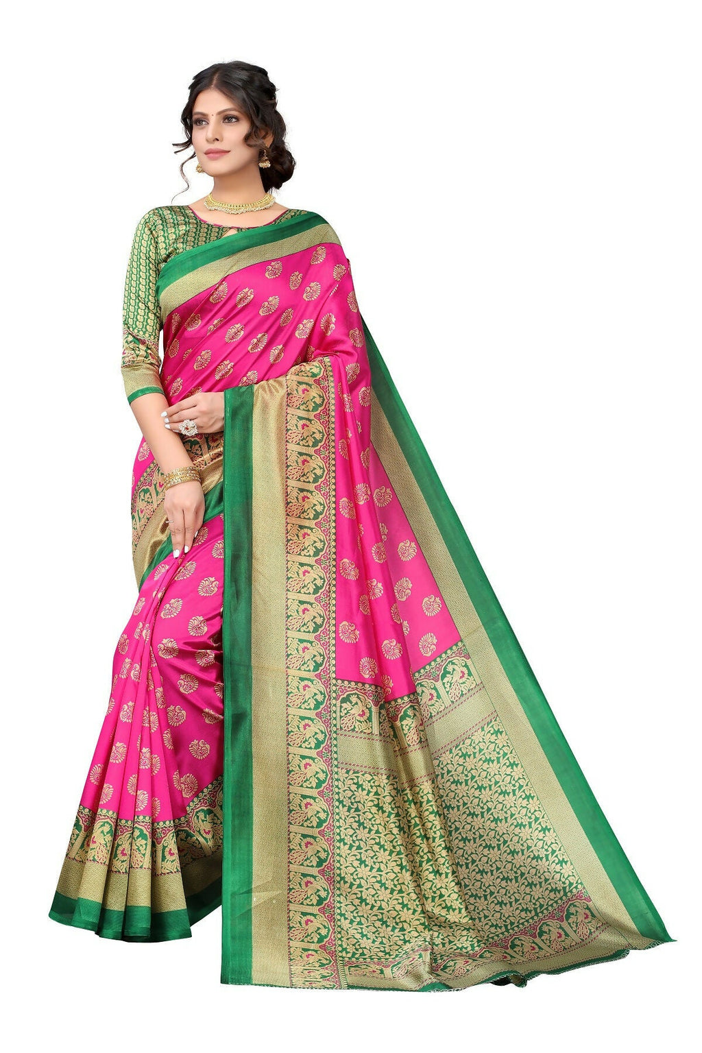 Vamika Pink Printed Art Silk Saree | Grocsy