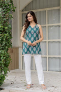 Jaitra Apparels Green Pure Cotton Block Printed Halter Neck Top | Grocsy