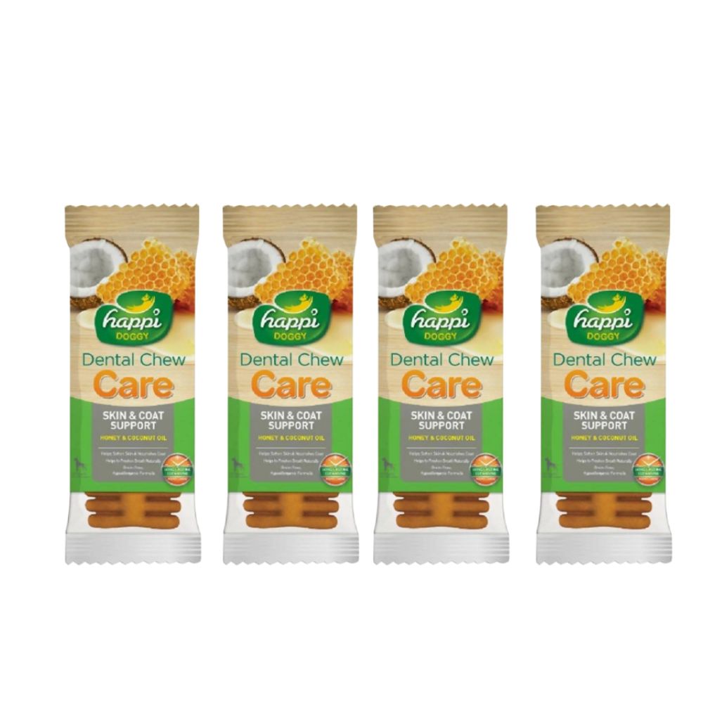 Happi Doggy Dental Chew Care Skin & Coat Support Honey & Coconut Oil | Grocsy