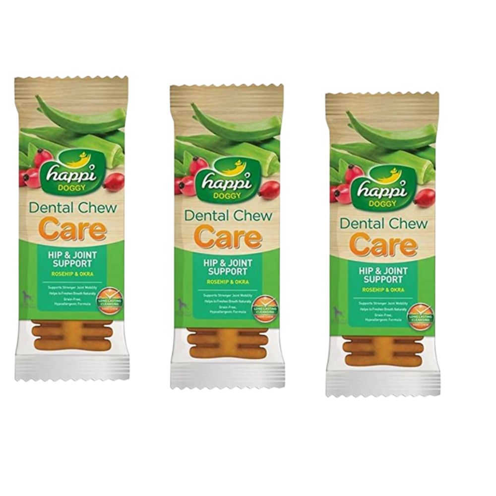 Happi Doggy Dental Chew Care Hip & Joint Support Rosehip & Okra | Grocsy