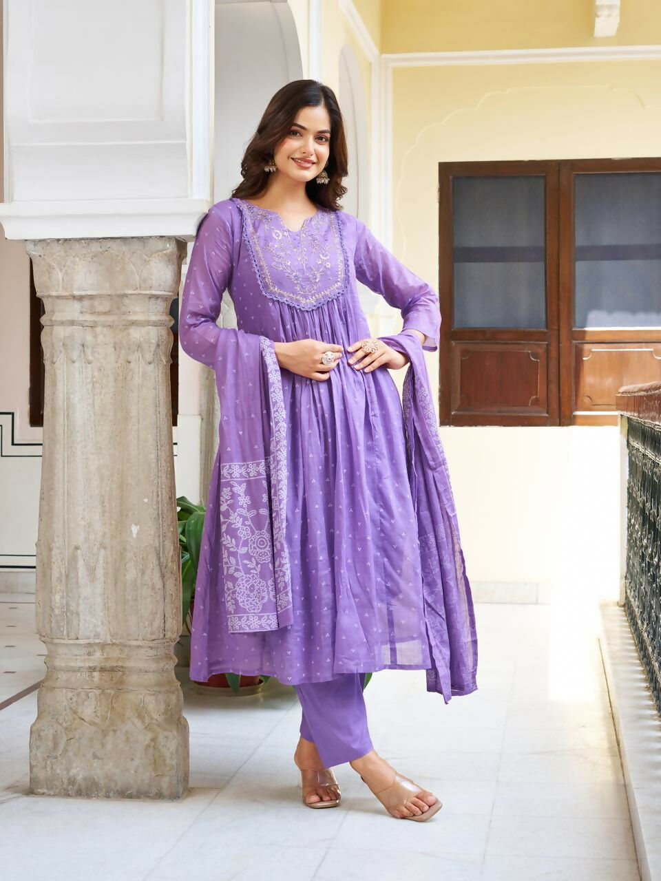 The52 Women's Beautiful Cotton Fabric Embroidery Work Straight Kurta Pant and Dupatta Set | Grocsy