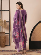 Purple Viscose Chanderi Embroidery Work Kurta Set - Riya | Grocsy