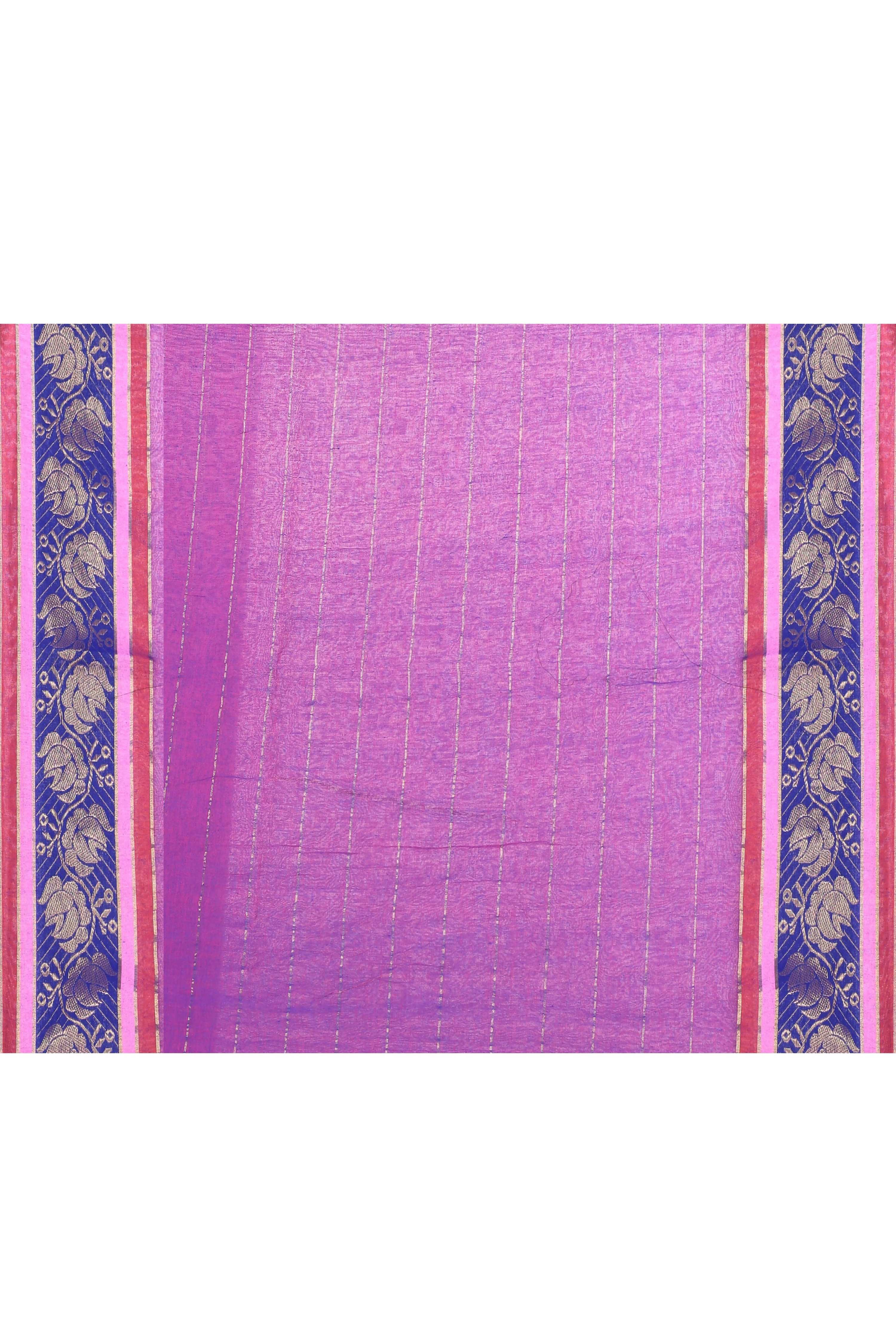 Piyari Fashion Women's Purple Embellished Zari Border Cotton Saree | Grocsy