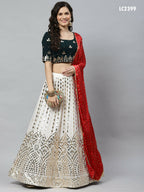White Georgette Paper Mirror Embroidery Work Lehenga Choli with Dupatta - Jivika | Grocsy