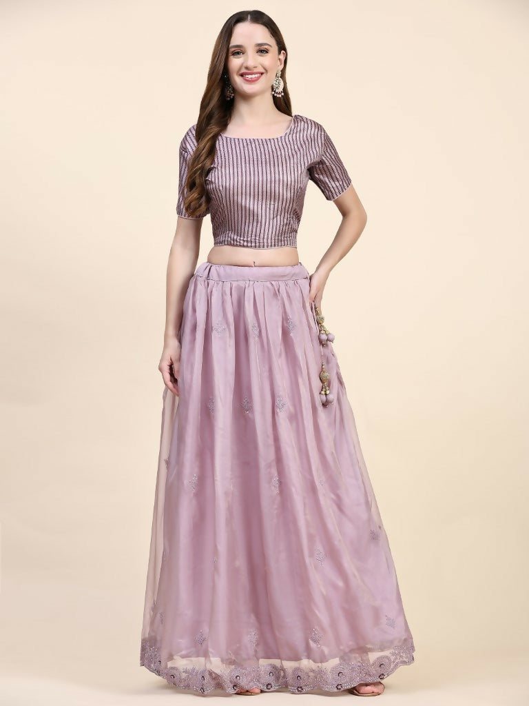 Purple Silk Embroidered Poncho Pattern Top & Lehenga with Dupatta - Tanya | Grocsy