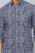 Miravan Men's Blue Floral Print Long Sleeve Casual Shirt | Grocsy
