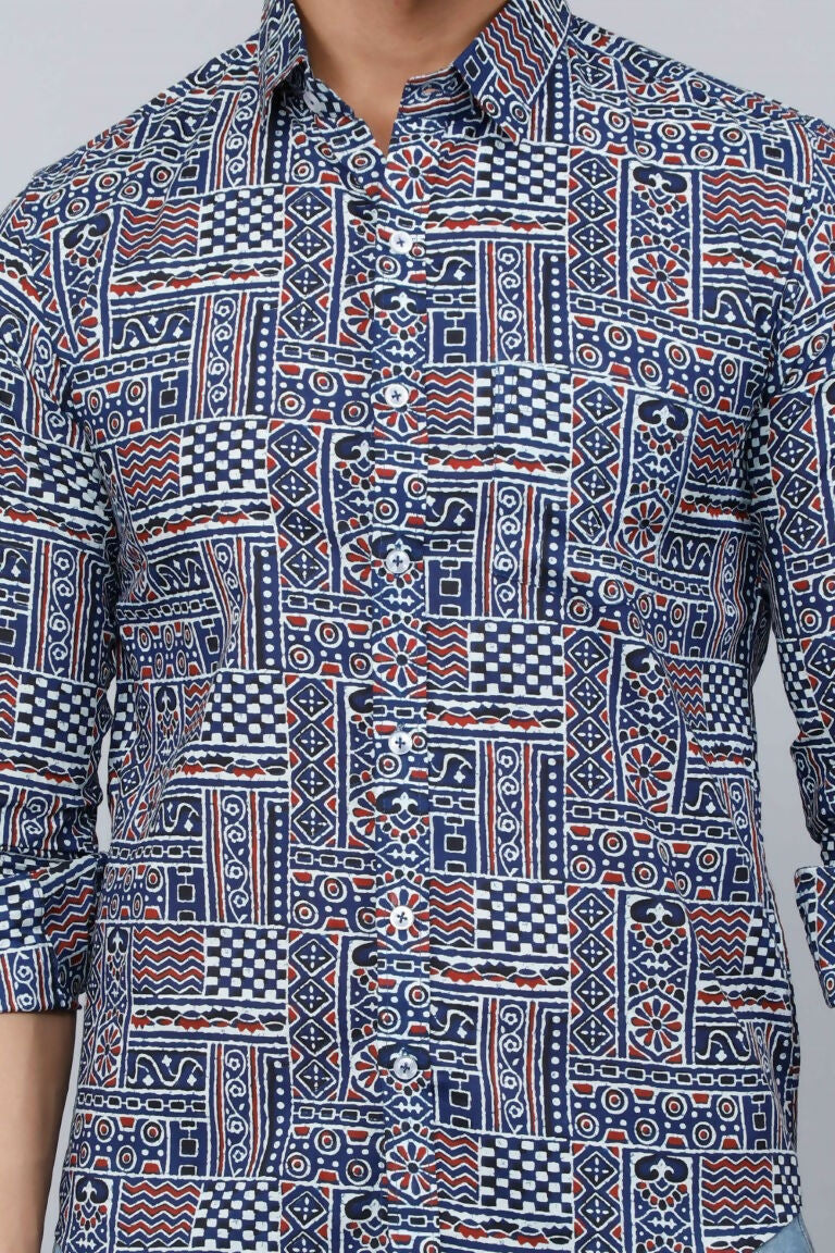 Miravan Men's Blue Floral Print Long Sleeve Casual Shirt | Grocsy