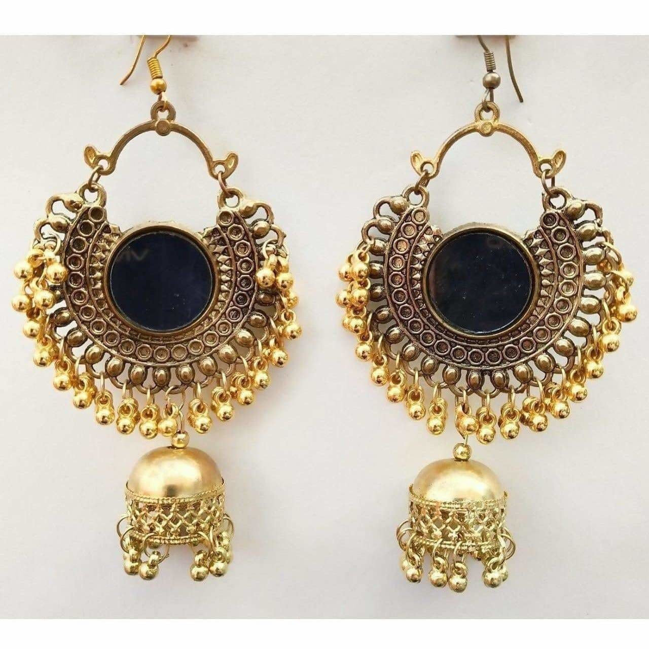 MS Fashion India Gold-Polished Afghani Pearls And Jhumka Long Hanging Traditional Earrings | Grocsy