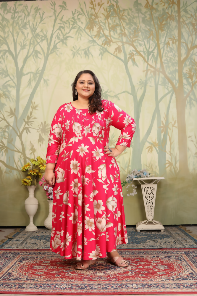 Jyoti Fashion Women's Pink Rayon Floral Print with Sequins Designer Anarkali Set | Grocsy