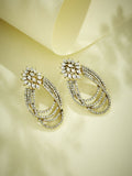 Nuyug 22K Gold-Plated Floral Motif Zircon Stone Studded Teardrop Shaped Elegant Drop Dangler Earrings | Grocsy
