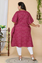 Miravan Women's Plus Size Magenta Bandhani Printed Cotton Kaftan Kurta | Grocsy