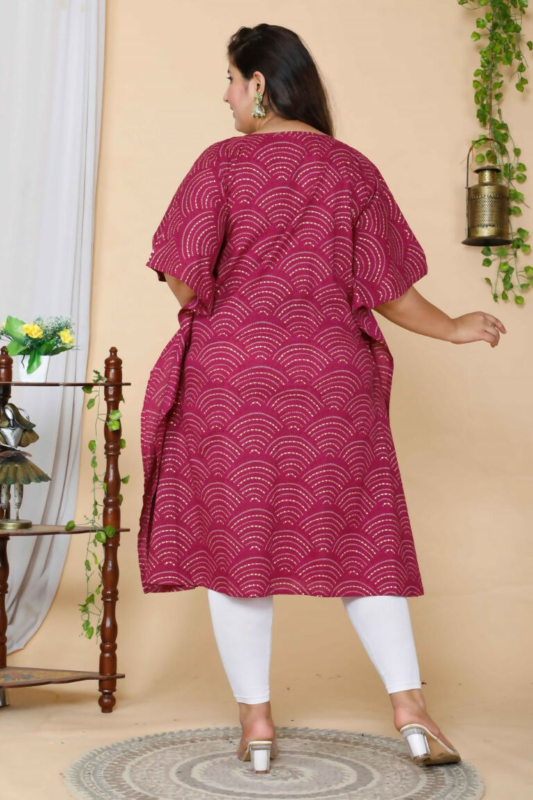 Miravan Women's Plus Size Magenta Bandhani Printed Cotton Kaftan Kurta | Grocsy
