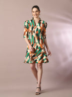 Myshka Women's Multi Printed Shirt Collar Fit and Flare Party Dress | Grocsy