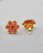 VOJ Gold-Polished Flower Shaped Ruby Stone Studded Jewellery Set | Grocsy