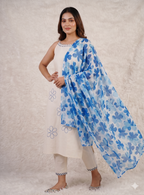 Teeya Creation Women’s Off-White Straight Cotton Kurta Pant Set with Floral Organza Dupatta Set | Grocsy