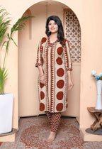 Miravan Womens Brown Pure Cotton Kurta With Palazzo Set | Grocsy