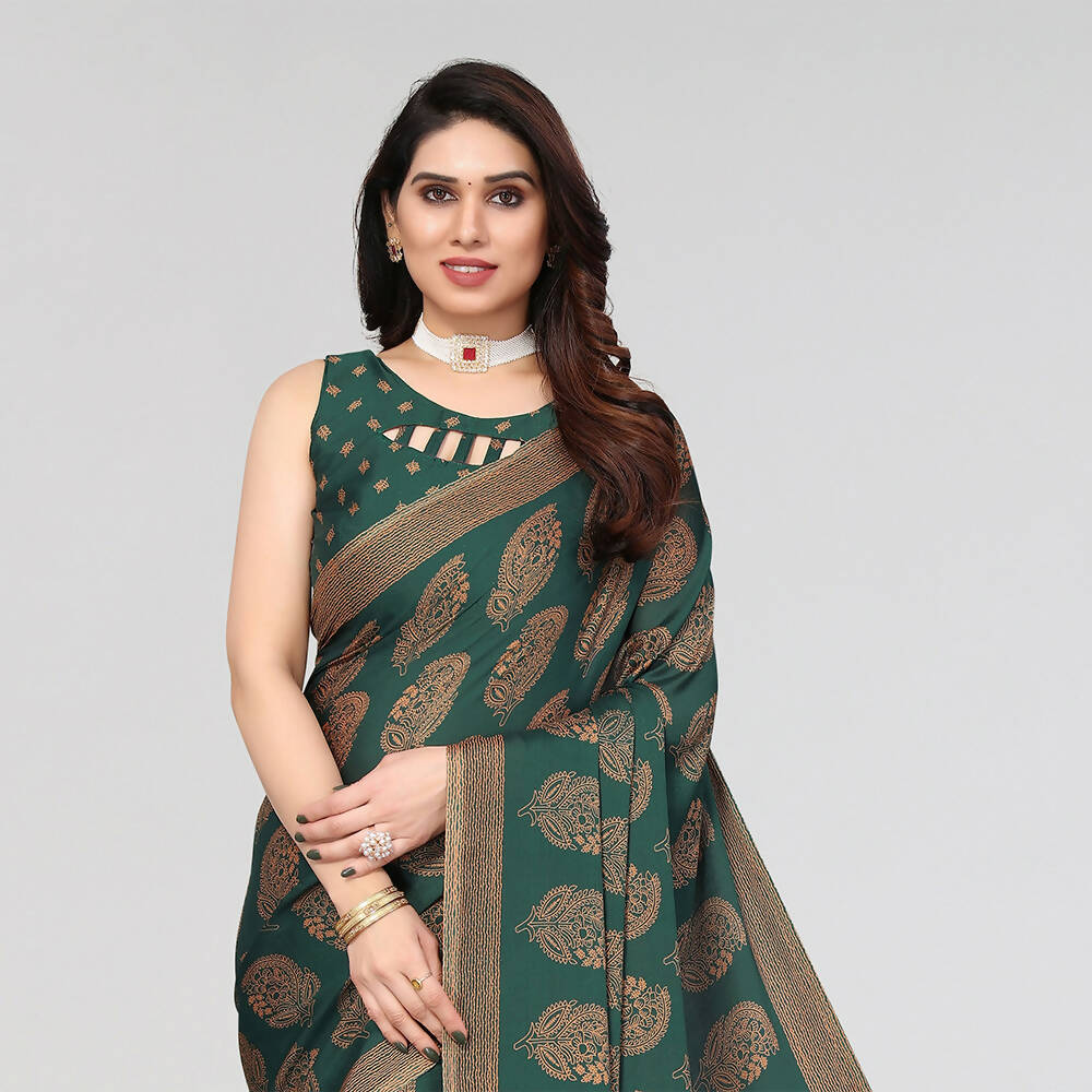 Women's Partywear Designer Green Moss chiffon Fancy Saree - Dyuti | Grocsy