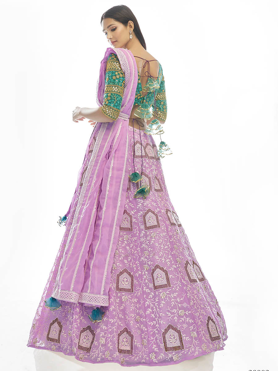 Myra Lilac Georgette Embroidered Designer Lehenga | Grocsy