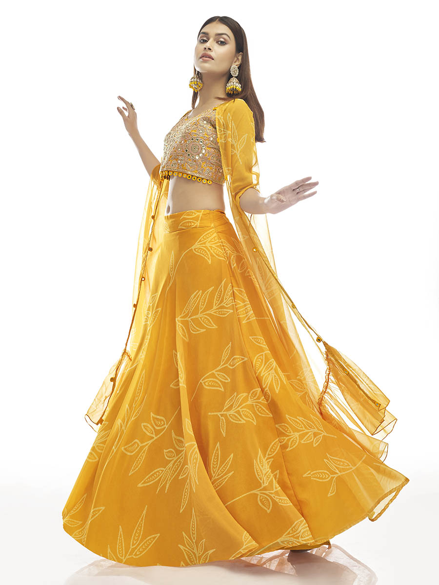 Myra Musturd Organza Embroidered Designer Lehenga | Grocsy