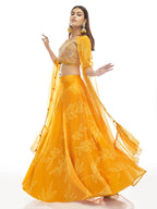 Myra Musturd Organza Embroidered Designer Lehenga | Grocsy