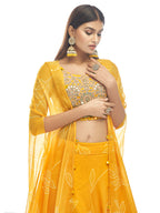 Myra Musturd Organza Embroidered Designer Lehenga | Grocsy