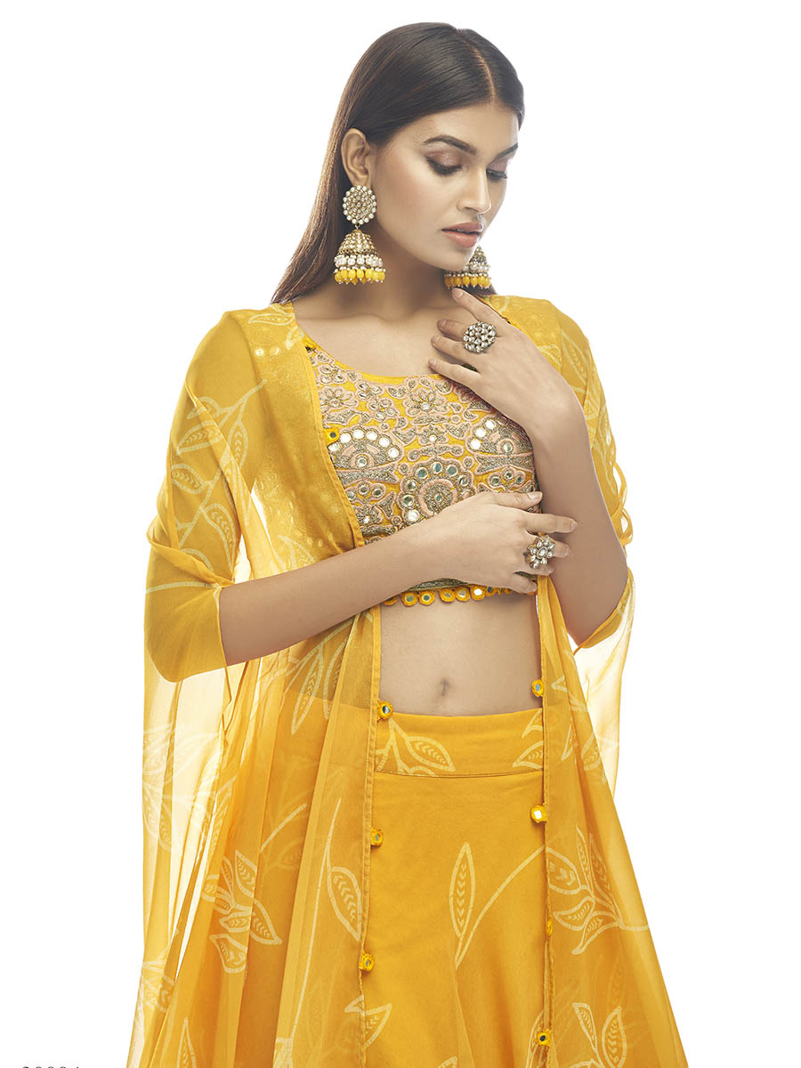 Myra Musturd Organza Embroidered Designer Lehenga | Grocsy