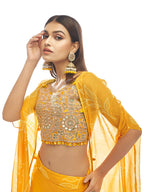 Myra Musturd Organza Embroidered Designer Lehenga | Grocsy