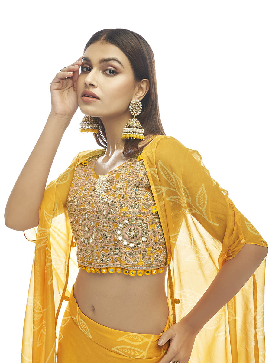 Myra Musturd Organza Embroidered Designer Lehenga | Grocsy