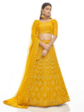 Myra Musturd Georgette Embroidered Designer Lehenga | Grocsy