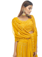 Myra Musturd Georgette Embroidered Designer Lehenga | Grocsy