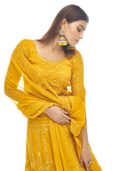 Myra Musturd Georgette Embroidered Designer Lehenga | Grocsy