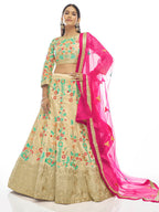 Myra Cream Art Silk Embroidered Designer Lehenga | Grocsy