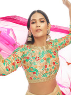 Myra Cream Art Silk Embroidered Designer Lehenga | Grocsy