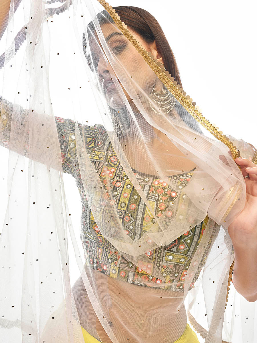 Myra Multicolour Satin Georgette Embroidered Designer Lehenga | Grocsy