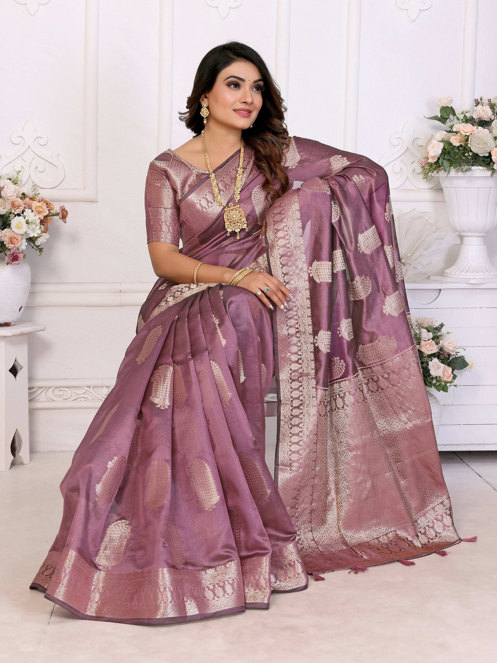 Aastha Fashion Purple Soft Organza Silk Weaving Saree | Grocsy