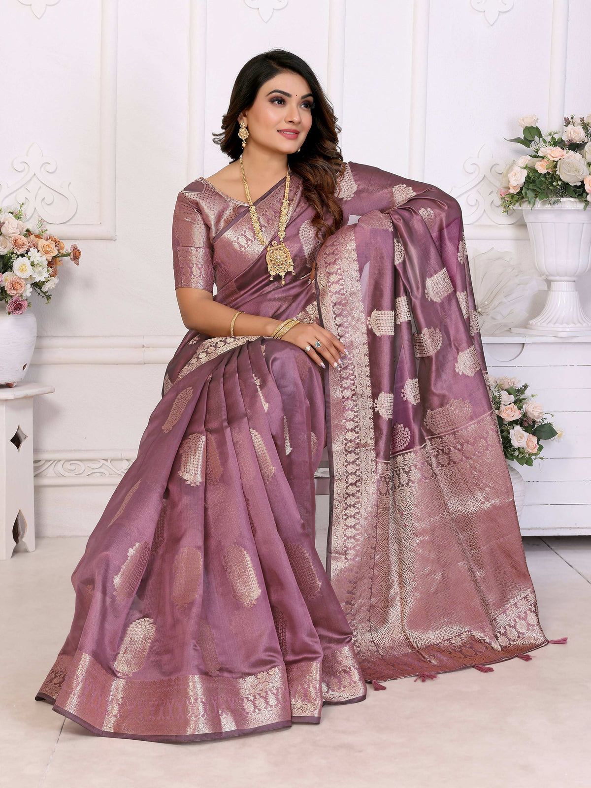 Aastha Fashion Purple Soft Organza Silk Weaving Saree | Grocsy