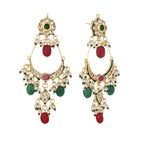 Nuyug 22K Gold Plated Crescent Kundan Drop Green Stone Chandbali Earrings | Grocsy