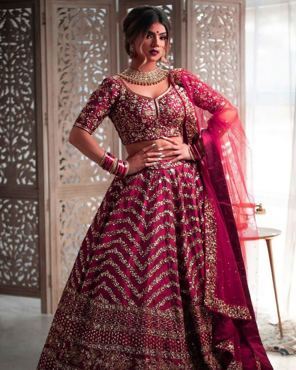 Jyoti Fashion Mesmerizing Red Silk Sequins with Zari Thread & Coding Dori Embroidery work Lehenga Choli with Dupatta | Grocsy