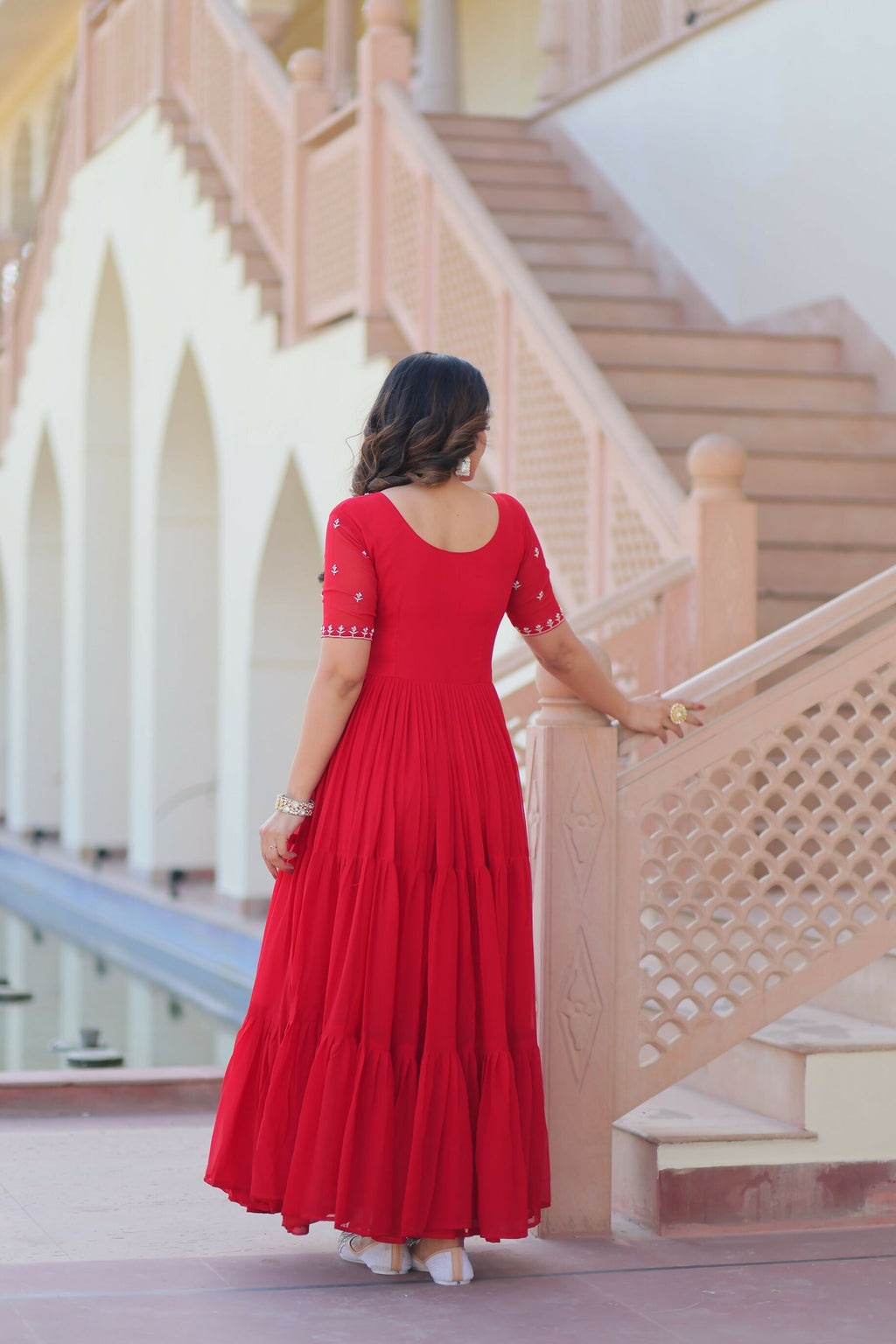 Joban Fashion Red Georgette Sequence Embroidery Work Gown | Grocsy