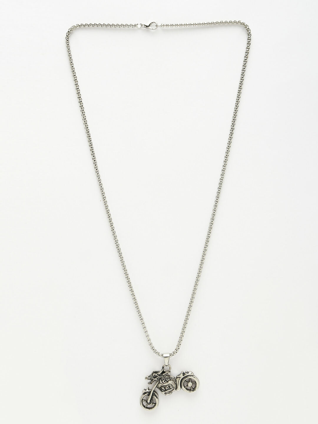 NVR Men's Rhodium-Plated Stainless Steel Bike Shaped Pendant With Chain | Grocsy