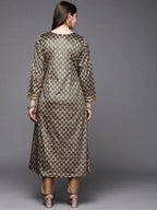 Ahalyaa Women Green & Cream-Coloured Floral Printed Velvet Kurta | Grocsy